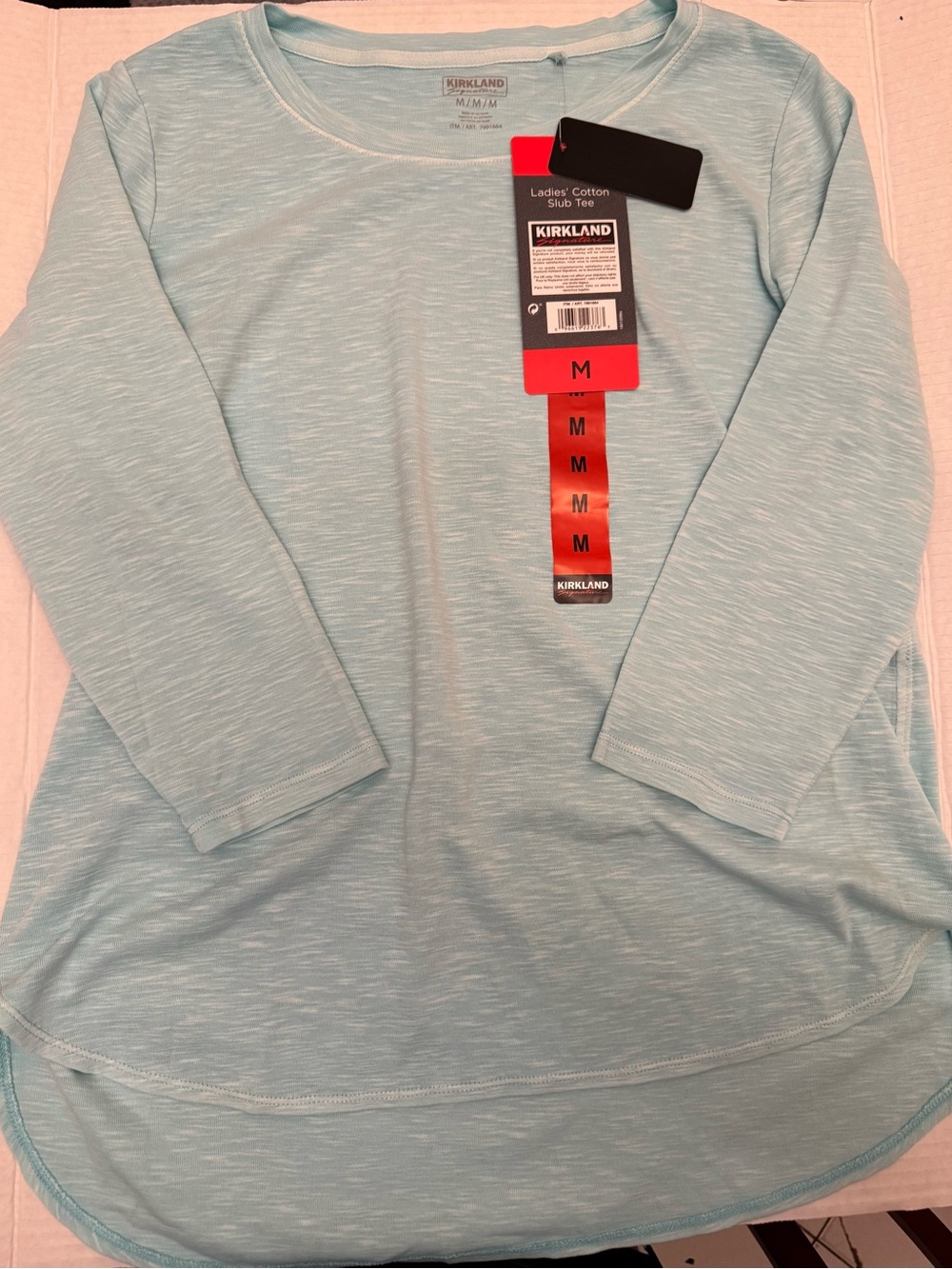 Kirkland Signature Women's Light Aqua Cotton Slub Long Sleeve Tee